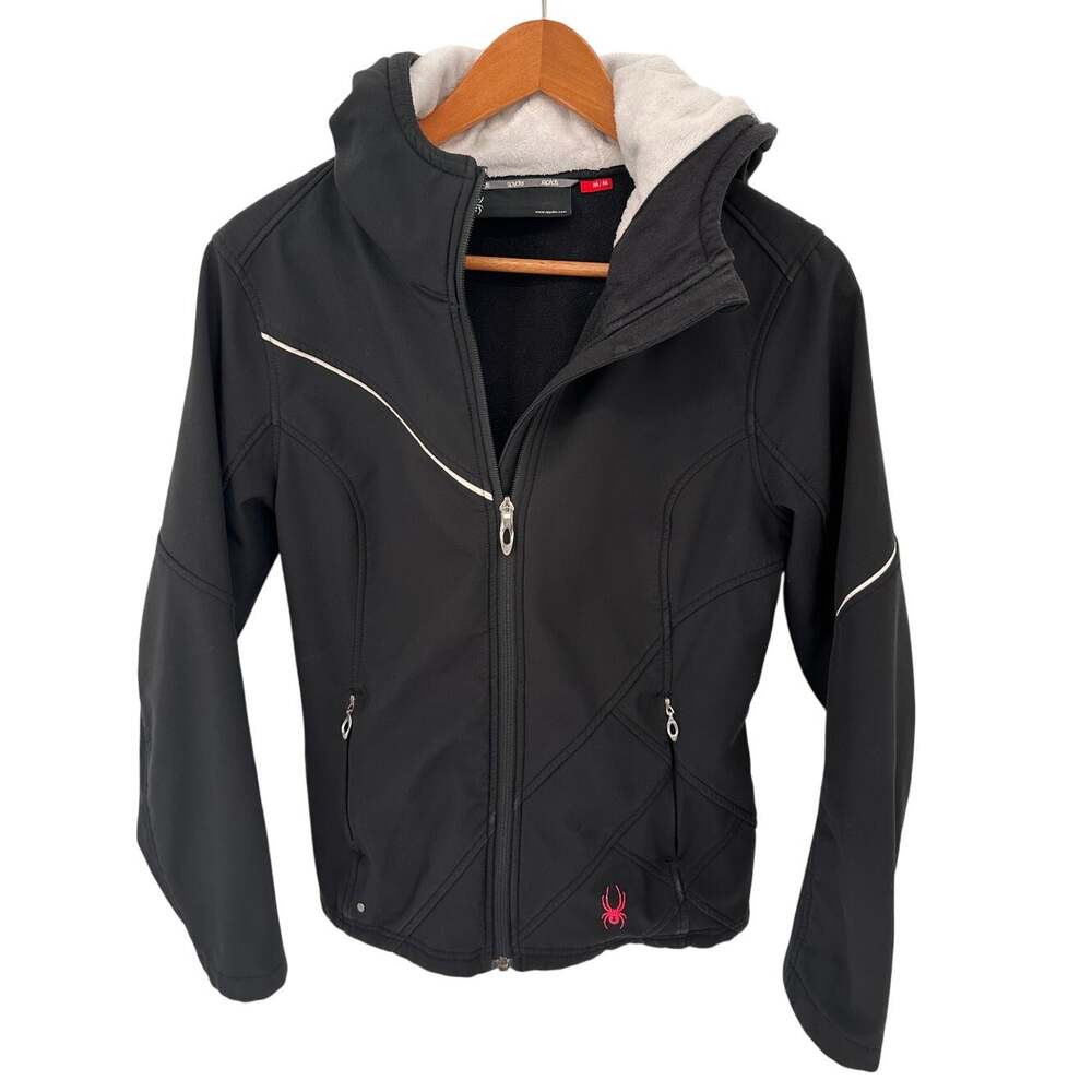 SPYDER Women's Black Fleece Hooded Jacket Pink Decals // M